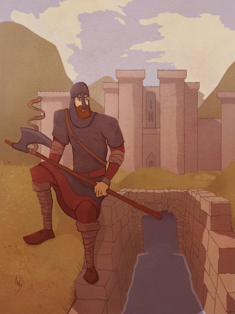 Digital Illustration of a knight and a castle for children and young-adults