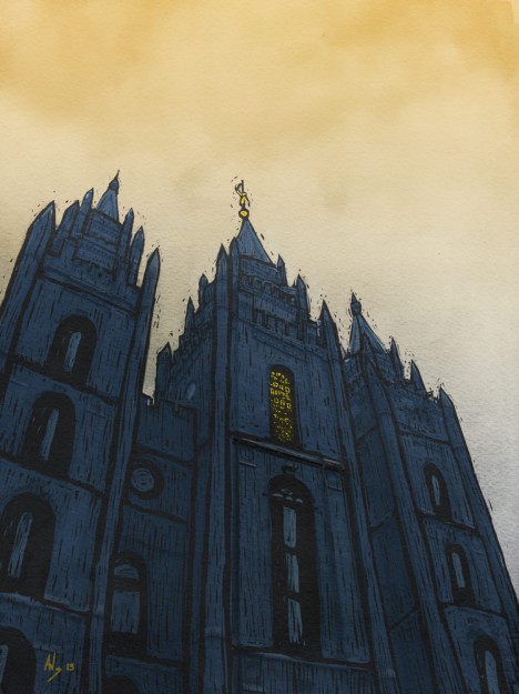 Digital Illustration of the LDS Salt Lake Temple in Utah