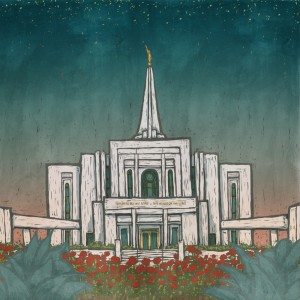 Digital painting of the Gilbert Arizona LDS temple.