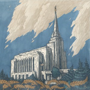 Digital Illustration of the LDS Rexburg Temple in Idaho near BYU-Idaho