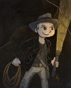 Fan art of little boy playing Indian Jones